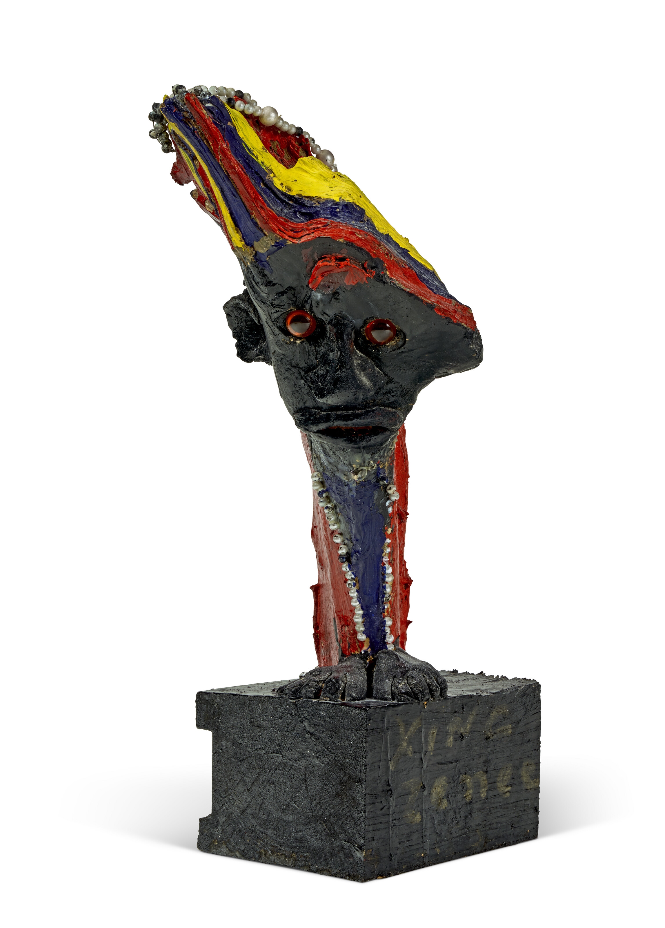 Artwork by Bessie Harvey, KING ZEENE, Made of paint, costume jewelry, wire, glitter and mixed media on wood