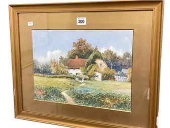 Country Cottage with Figures and Hens in Foreground - A. Copeland