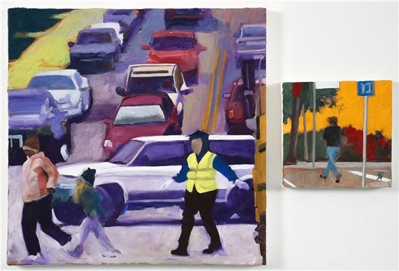 Pair of Street Crossing Paintings - Steven Boksenbaum