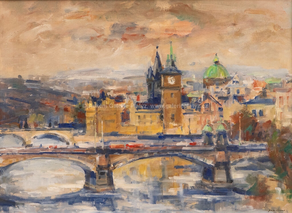 Artwork by Jaroslav Kotas, Pražské panorama, Made of oil/canvas