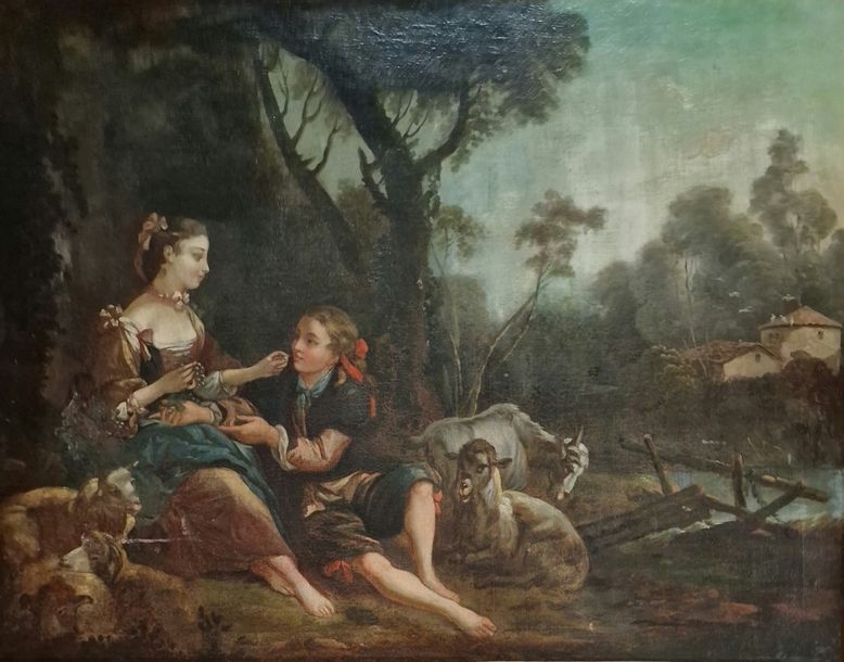 Artwork by François Boucher, Thinking of grapes? OIL ON CANVAS 80 x 103.5 cm (Rebacking, Made of oil on canvas