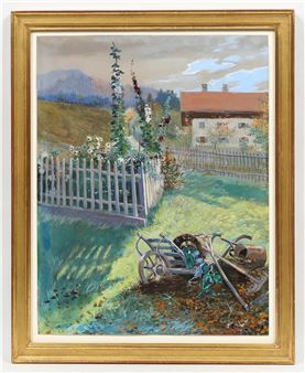 Sommergarten mit Stockrosen - Albert Singer