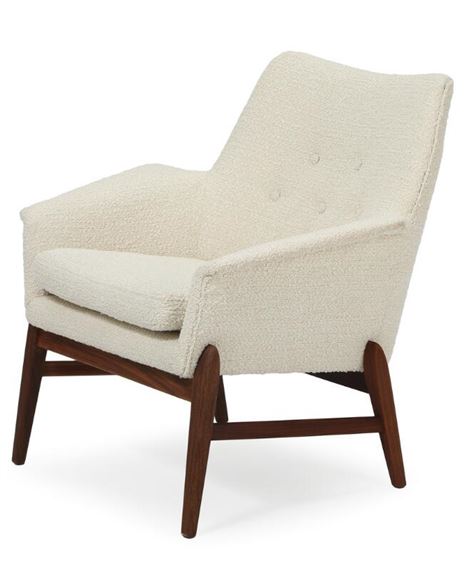 Easy chair with teak frame, upholstered with light bouclé by Alf Johannesson, circa 1960