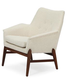 Easy chair with teak frame, upholstered with light bouclé - Alf Johannesson