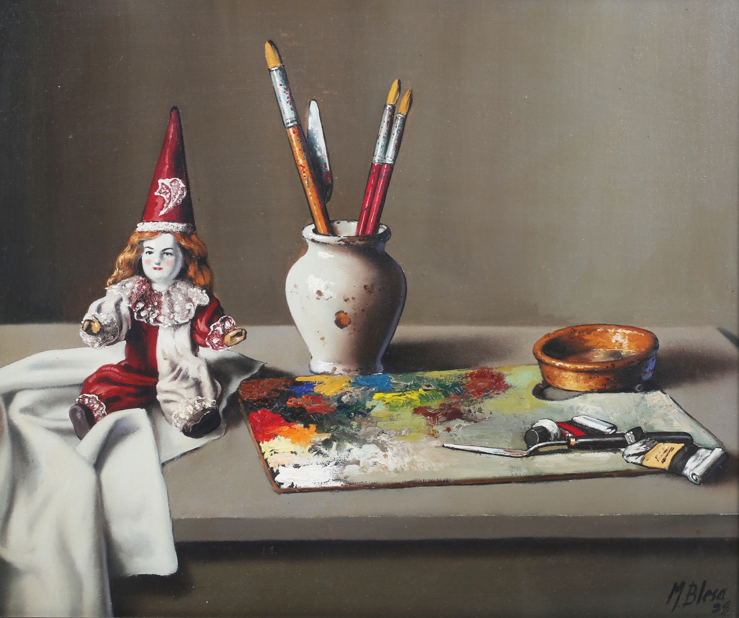 Manuel Blesa – Still Life with Clown Doll by Manuel Blesa, 20th century