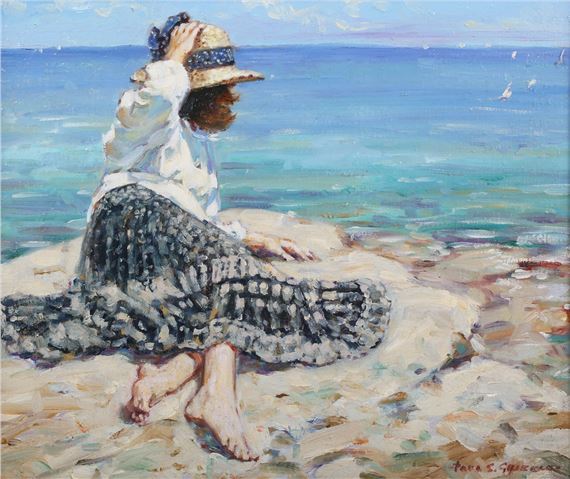 Paul S. Gribble – A Young Lady on a Rocky Coast by Paul S. Gribble, 20th century