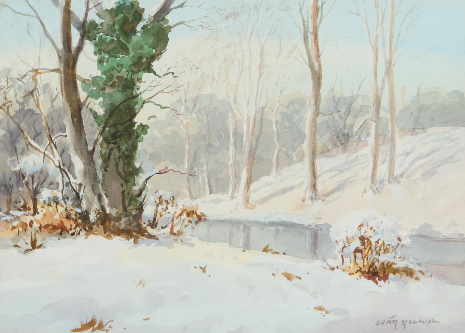 Sean Nichol | SNOW ON THE RIVER LAGAN BARNETTS PARK | MutualArt