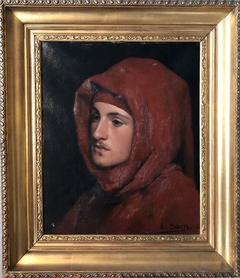 Edouard Alexandre SAIN (1830-1910)
Portrait of a Young Man in a Hood
Oil on canvas signed and dated 76 lower right. 45 x 38 cm. Accents and restorations. by Edouard Alexandre Sain, 1876