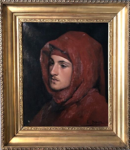 Artwork by Edouard Alexandre Sain, Edouard Alexandre SAIN (1830-1910)
Portrait of a Young Man in a Hood
Oil on canvas signed and dated 76 lower right. 45 x 38 cm. Accents and restorations., Made of Oil on canvas