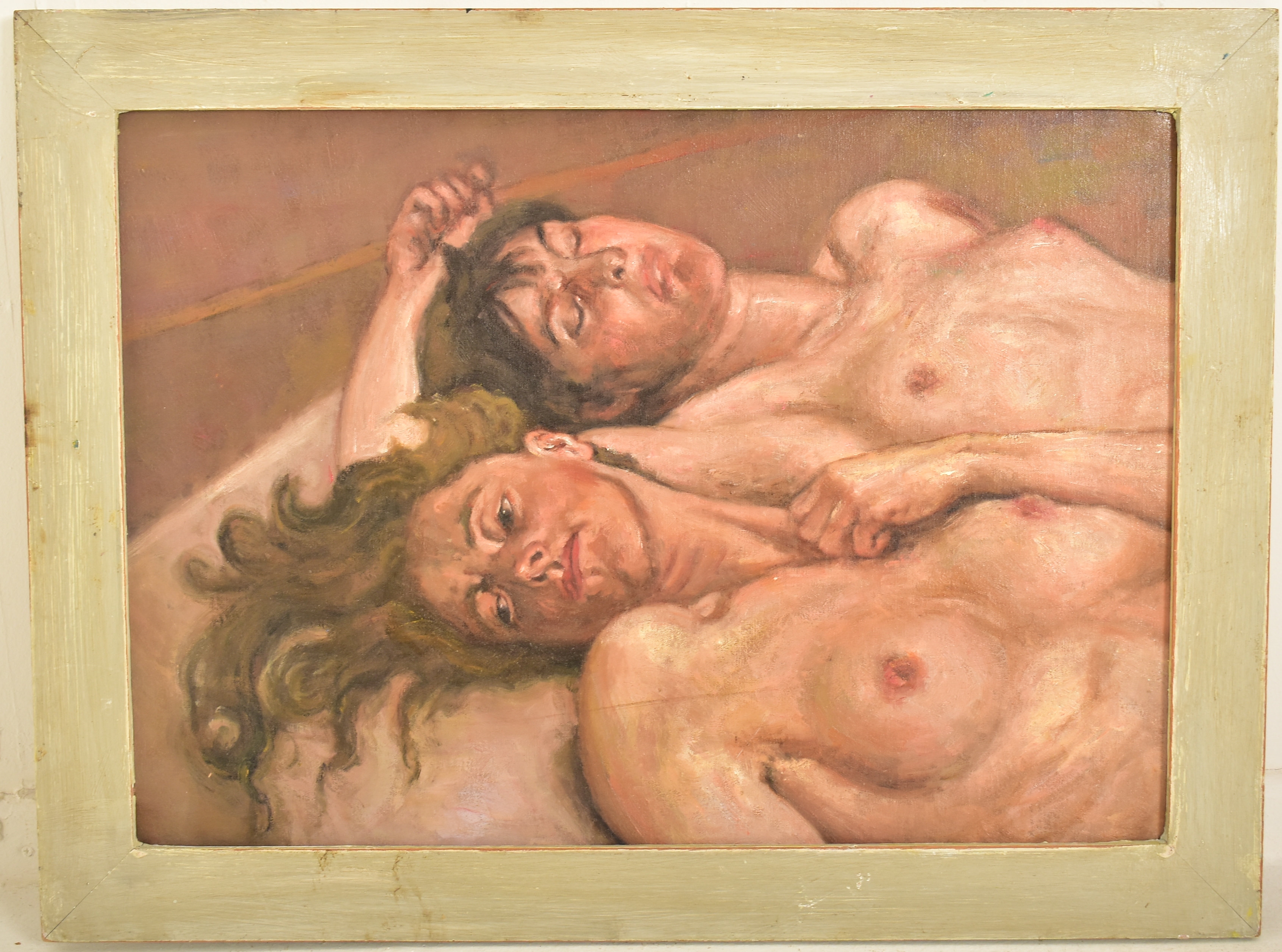 Artwork by Lucian Freud, MANNER OF LUCIAN FREUD - OIL ON BOARD NUDE STUDY PAINTING, Made of original oil on canvas board