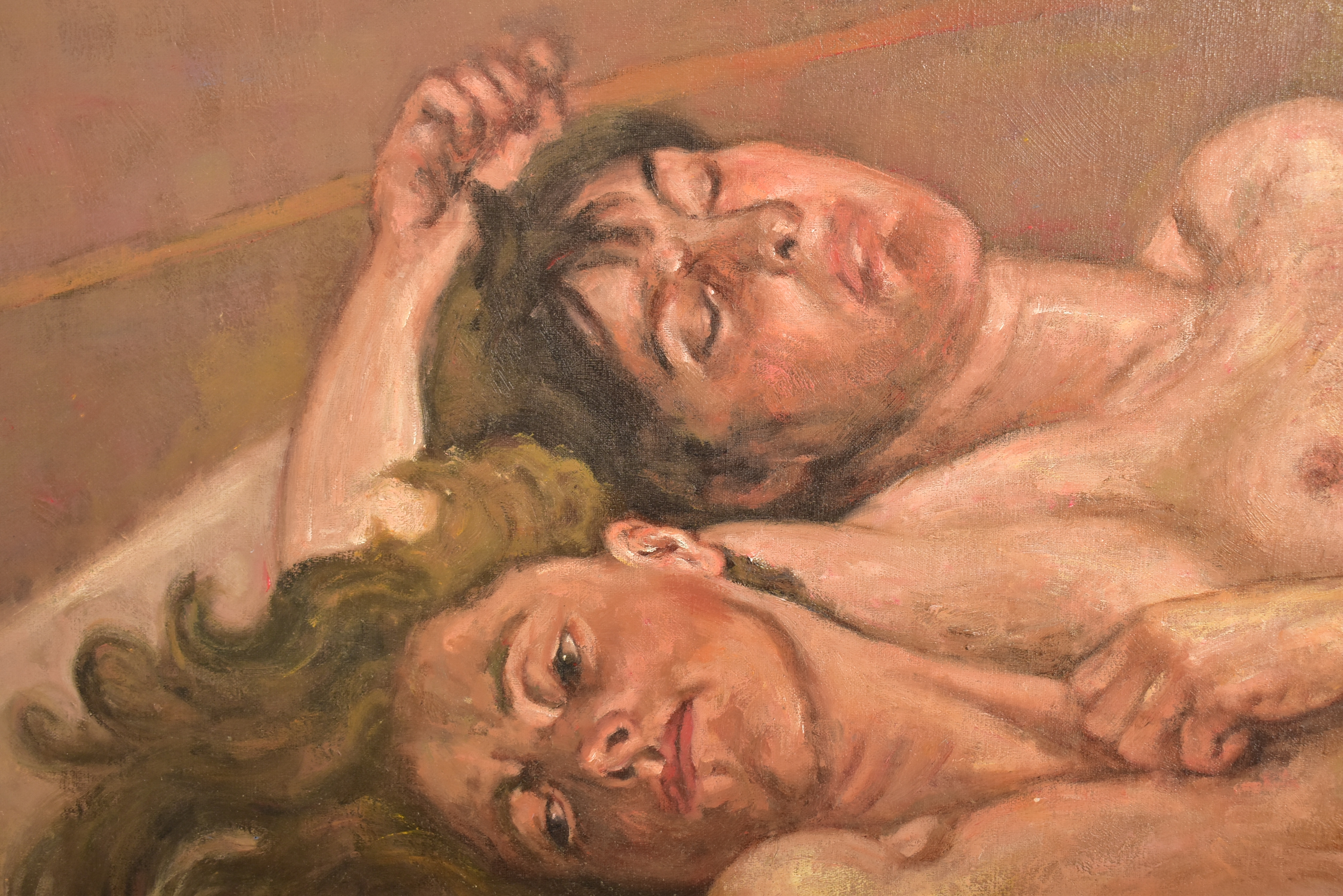 Artwork by Lucian Freud, MANNER OF LUCIAN FREUD - OIL ON BOARD NUDE STUDY PAINTING, Made of original oil on canvas board