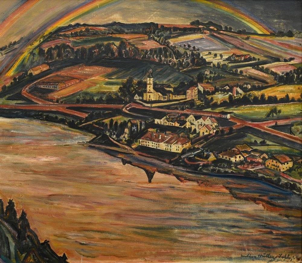 Wernstein am Inn with rainbow (seen from Neuburg Castle) - Julius Hüther