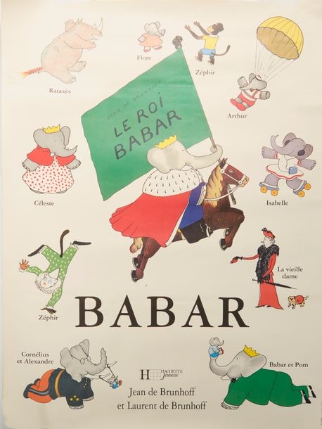 Jean de Brunhoff. King Babar. Hachette Jeunesse poster (slight folds). Circa - Jean de Brunhoff