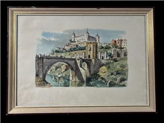 SIGNED WATERCOLOR TOLEDO SPAIN CARLOS SANCHEZ - Carlos Sanchez