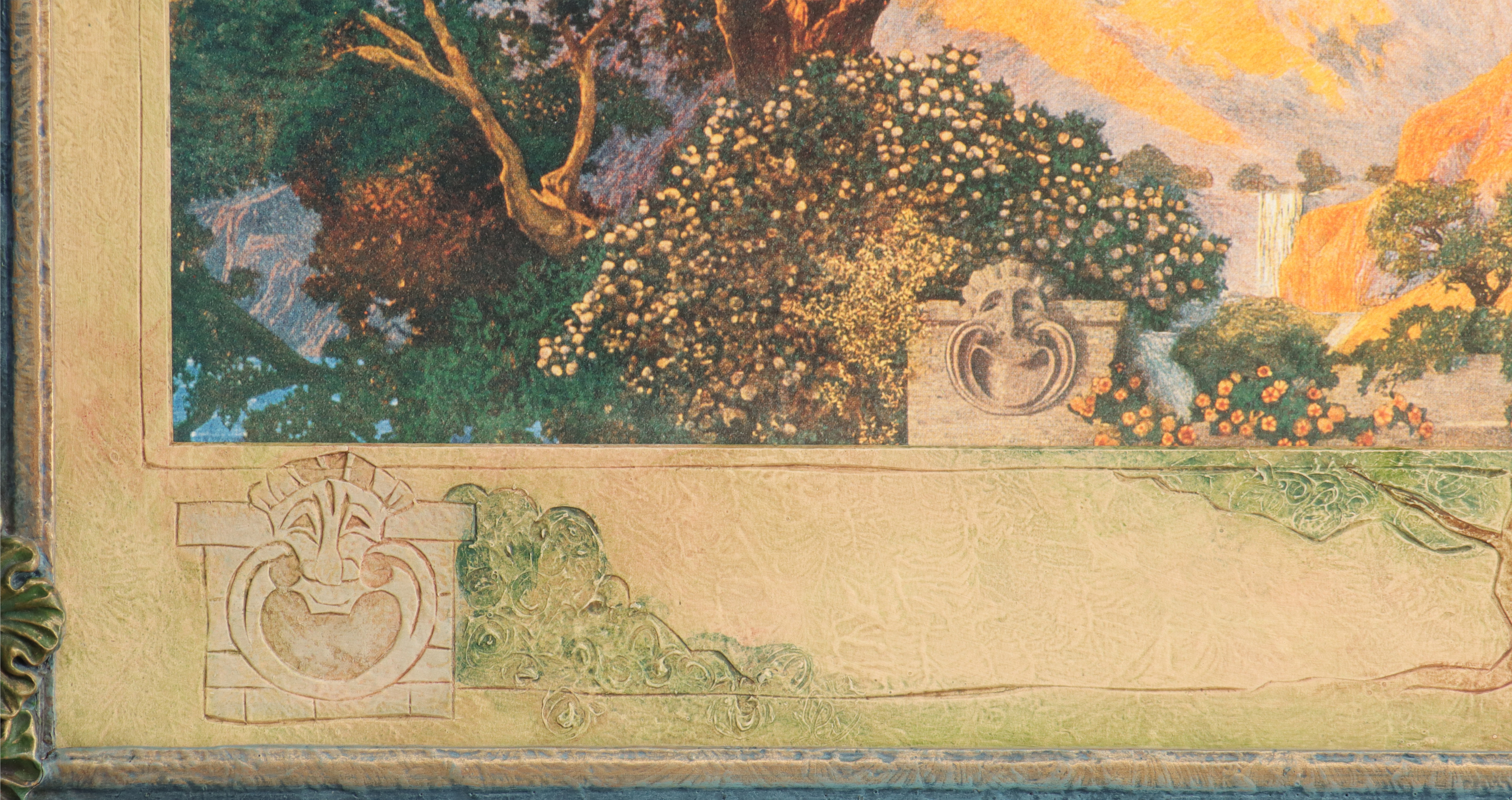 Artwork by Maxfield Parrish, Dream Garden, Made of carved gesso