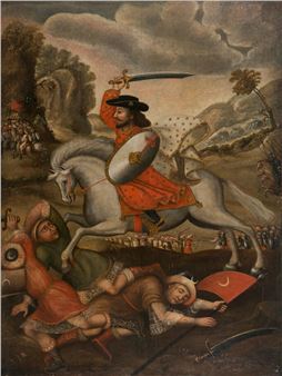 "Saint James in the Battle of Clavijo" - Virreinal School, 18th Century