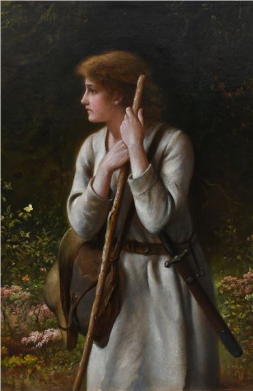 A shepherd girl in the forest by Francis John Wyburd, 1890