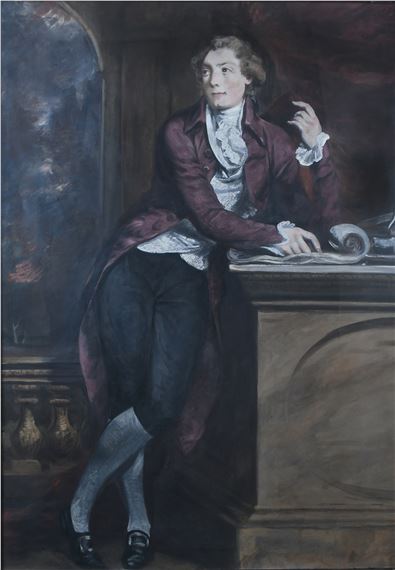 Portrait of a gentleman, full-length, wearing a mauve coat and white waistcoat by Daniel Gardner