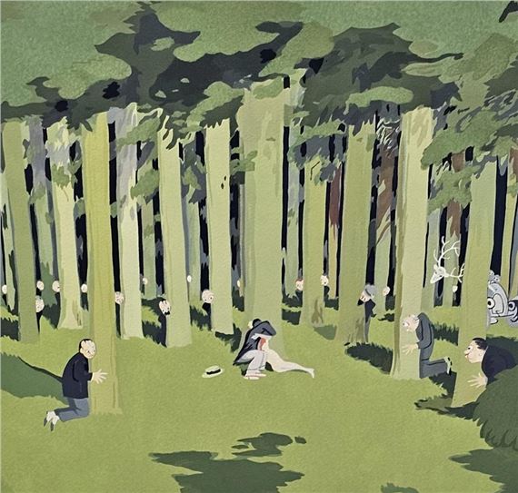 Ettore Tito | a couple in the woods being watched by people hiding ...