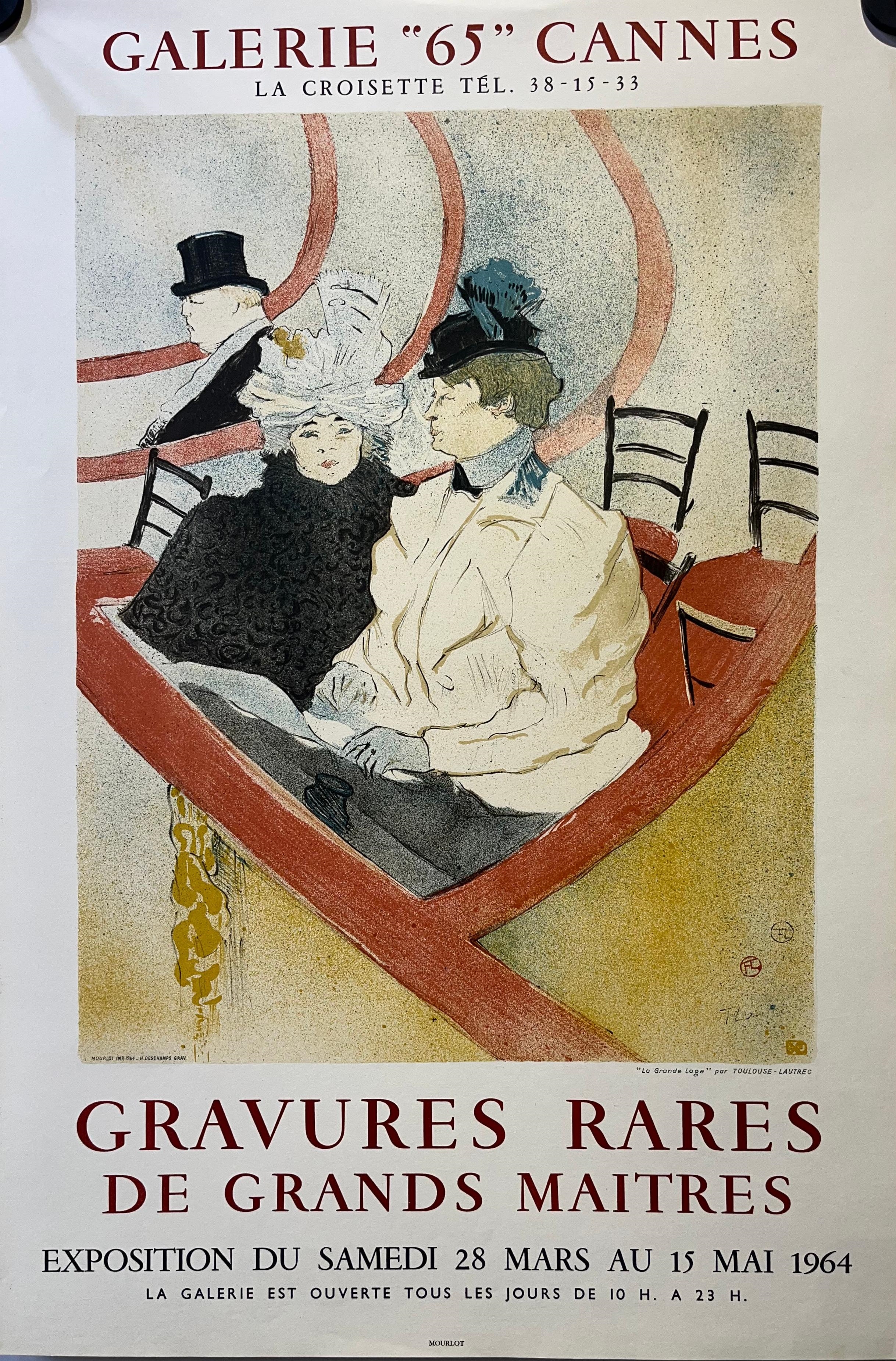 Henri de Toulouse Lautrec, France (1864-1901), Gravures Rares De Grands Maitres, Galerie "65" Cannes, Exposistion Du Samedi 28 Mars Au 15 Mai 1964, Original Exhibition Poster, Colour lithograph