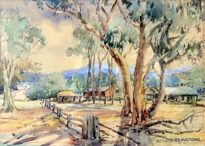 Artwork by Albert Thomas Mockridge, Farm Scene., Made of Watercolour