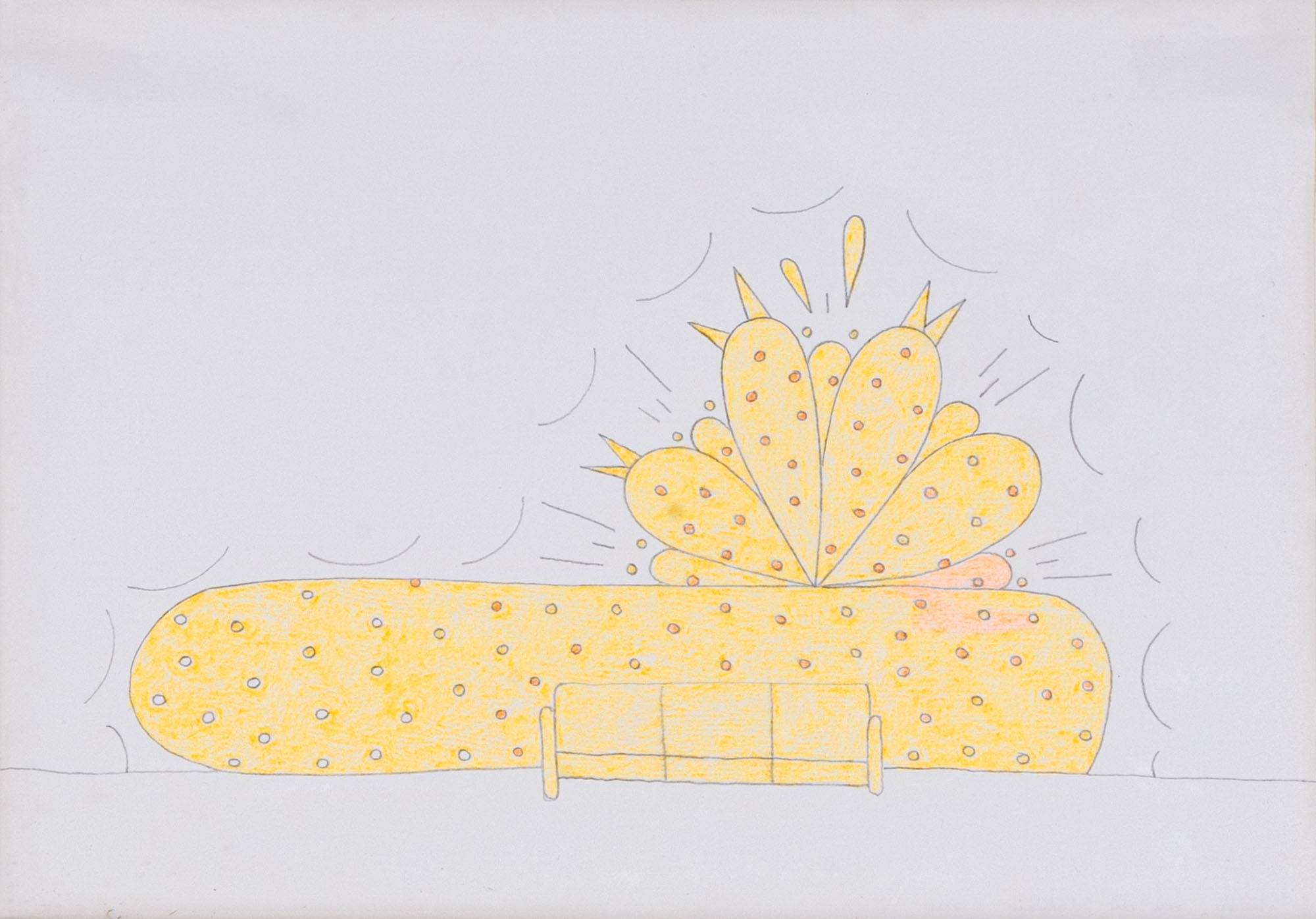 Artwork by Lilly van der Stocker, Fluo orange wallpainting and couch, Made of Pencil and pastels on paper