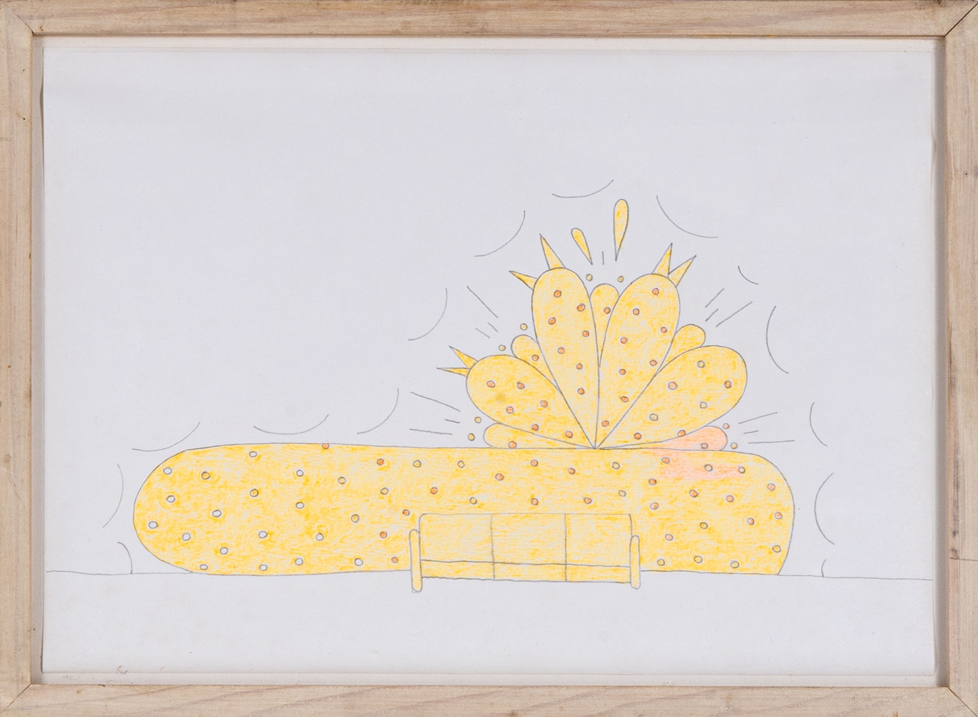 Artwork by Lilly van der Stocker, Fluo orange wallpainting and couch, Made of Pencil and pastels on paper