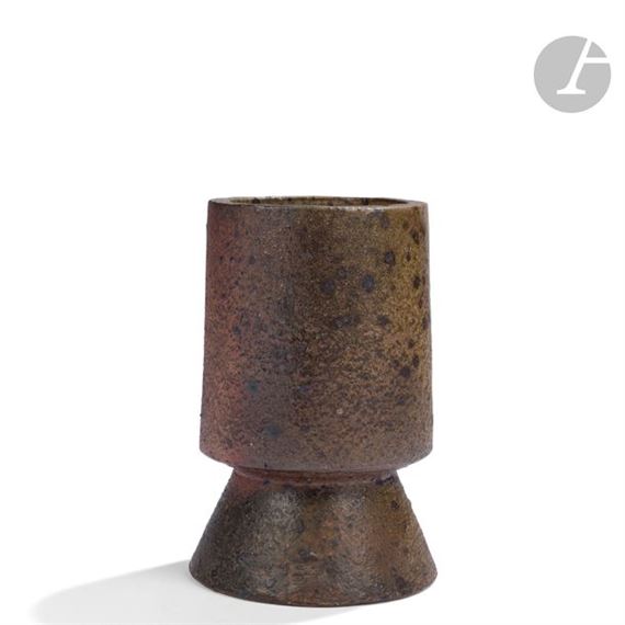 Rare cylindrical vase on a truncated cone base. by Robert Deblander, circa 1970