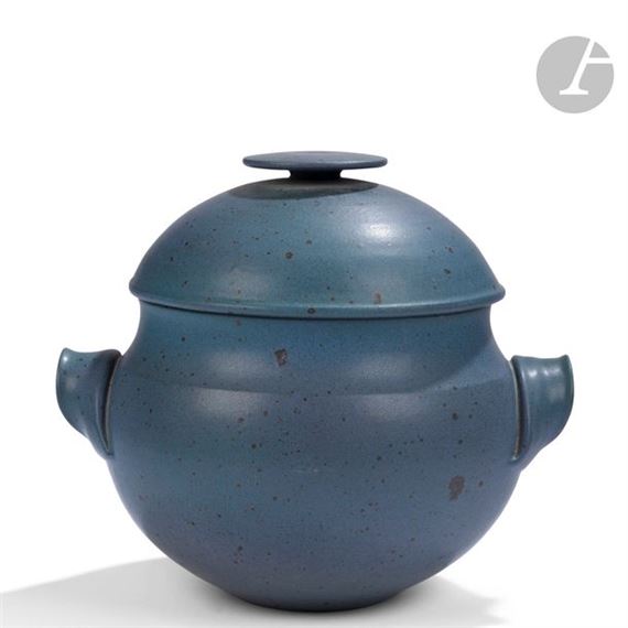 Large soup tureen; shaped handles, circular flat lid. by Robert Deblander, circa 1980