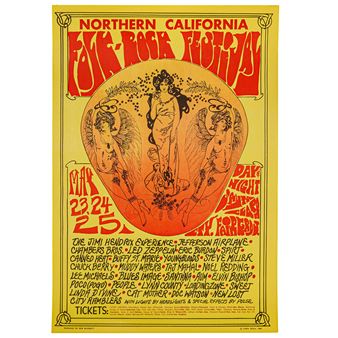 Northern California Folk-Rock Festival Poster Featuring Jimi Hendrix, Led Zeppelin, and More. - Linda Segul