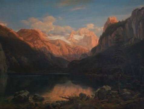Alpine Landscape with Mountain Lake and Glacier by Friedrich Preller the Younger, 1856