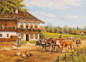 Kuhherde mit Hirtin - Helmut Stöcker