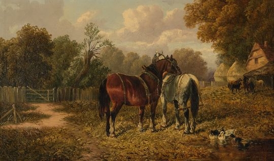 Artwork by J. Cook, Horses in the Field, Made of oil on canvas