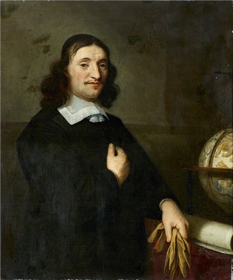 Portrait of a gentleman standing by a table with a globe - Jacobus Levecq