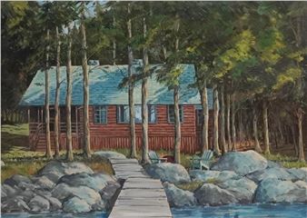 Log Cabin by a Stream - Arnold C. Black