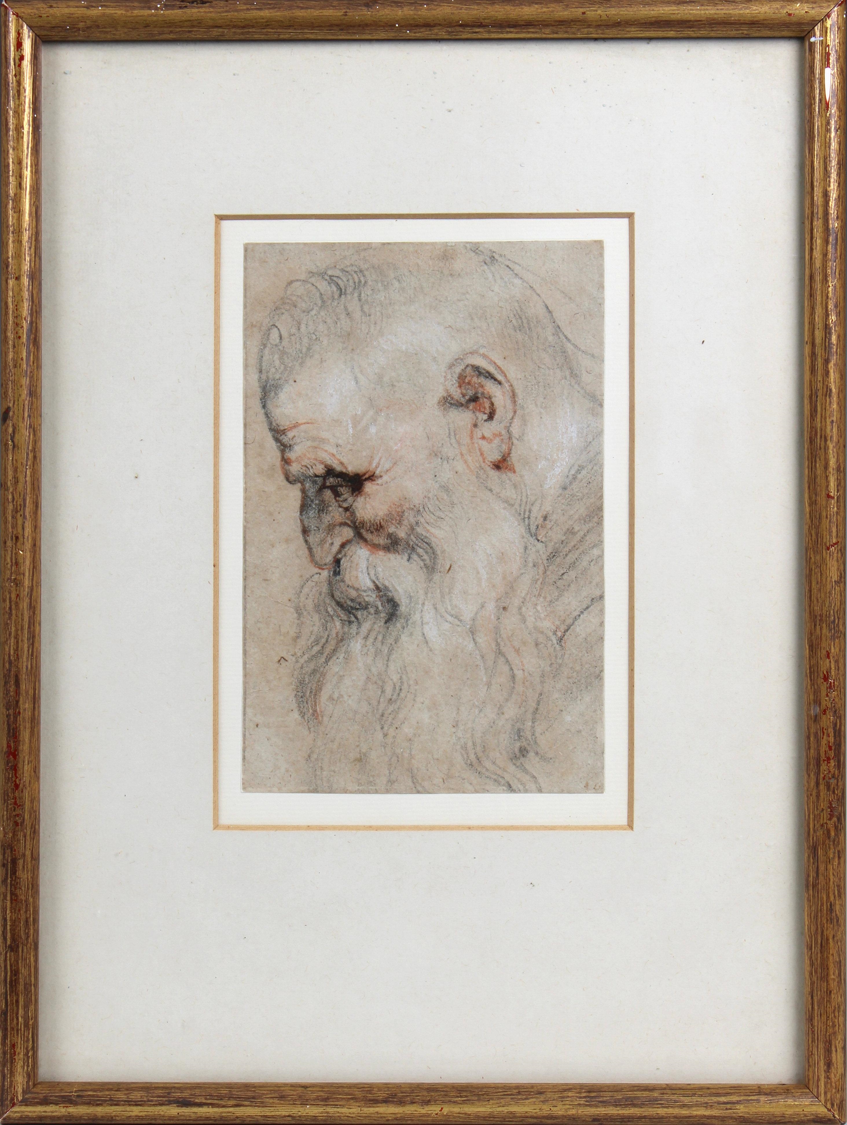 Artwork by Peter Paul Rubens, Four drawings of heads of bearded men, Made of sanguine and black chalk on laid paper
