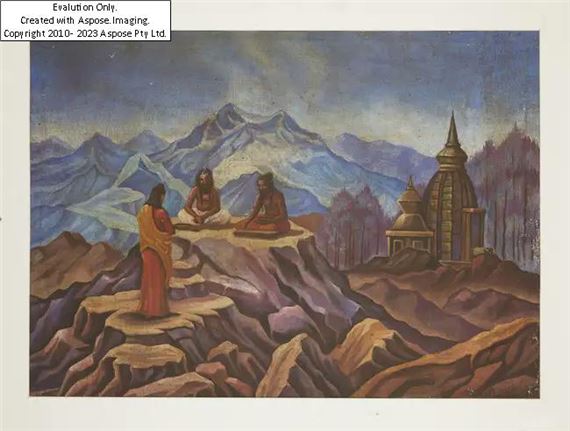 Holy Men beside a Temple in the Himalayas by Sviatoslav Roerich, 1942
