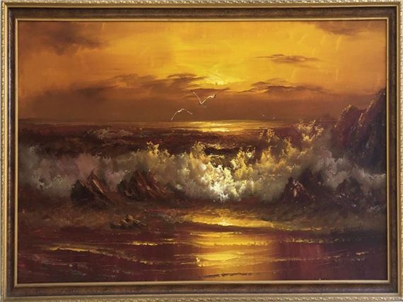 Karl Neumann | KARL NEUMANN SUNSET SEASCAPE SIGNED OIL ON CANVAS ...