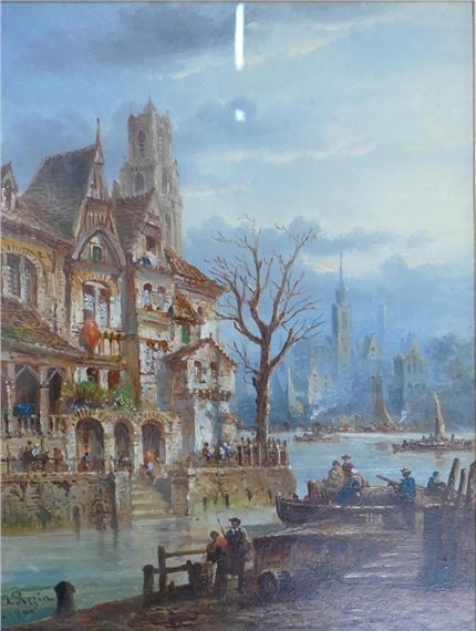 Felice Auguste Rezia (Italian, 1835-1907), European Street Scene, oil on canvas by Felice Auguste Rezia, 1900