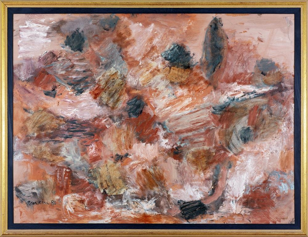 Artwork by David Rankin, Red Hillside - 1988, Made of oil on linen
