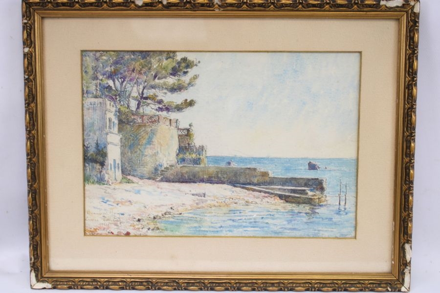 Artwork by Leonce Pelletier, Léonce PELLETIER (1869-1950), Beaulieu, dessin rehaussé à l'aquarelle, signée en bas à gauche et daté 1924, Made of watercolors (2)