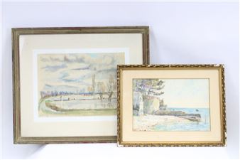 Léonce PELLETIER (1869-1950), Beaulieu, dessin rehaussé à l'aquarelle, signée en bas à gauche et daté 1924 - Leonce Pelletier