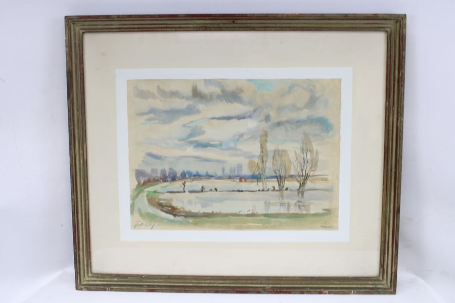 Artwork by Leonce Pelletier, Léonce PELLETIER (1869-1950), Beaulieu, dessin rehaussé à l'aquarelle, signée en bas à gauche et daté 1924, Made of watercolors (2)