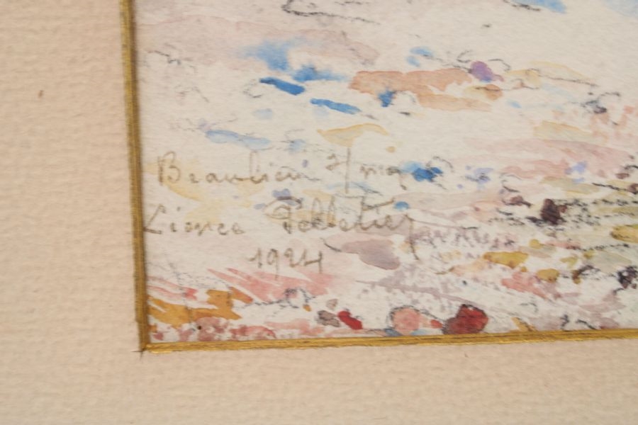Artwork by Leonce Pelletier, Léonce PELLETIER (1869-1950), Beaulieu, dessin rehaussé à l'aquarelle, signée en bas à gauche et daté 1924, Made of watercolors (2)