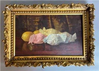 1894 Lucile J. Lemon Still Life Oil Painting on Canvas - Lucile J. Lemon
