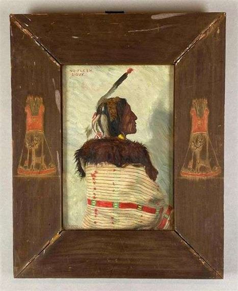 E.A. Burbank Native American Sioux Indian No-Flesh Oil Painting on Canvas by Elbridge Ayer Burbank