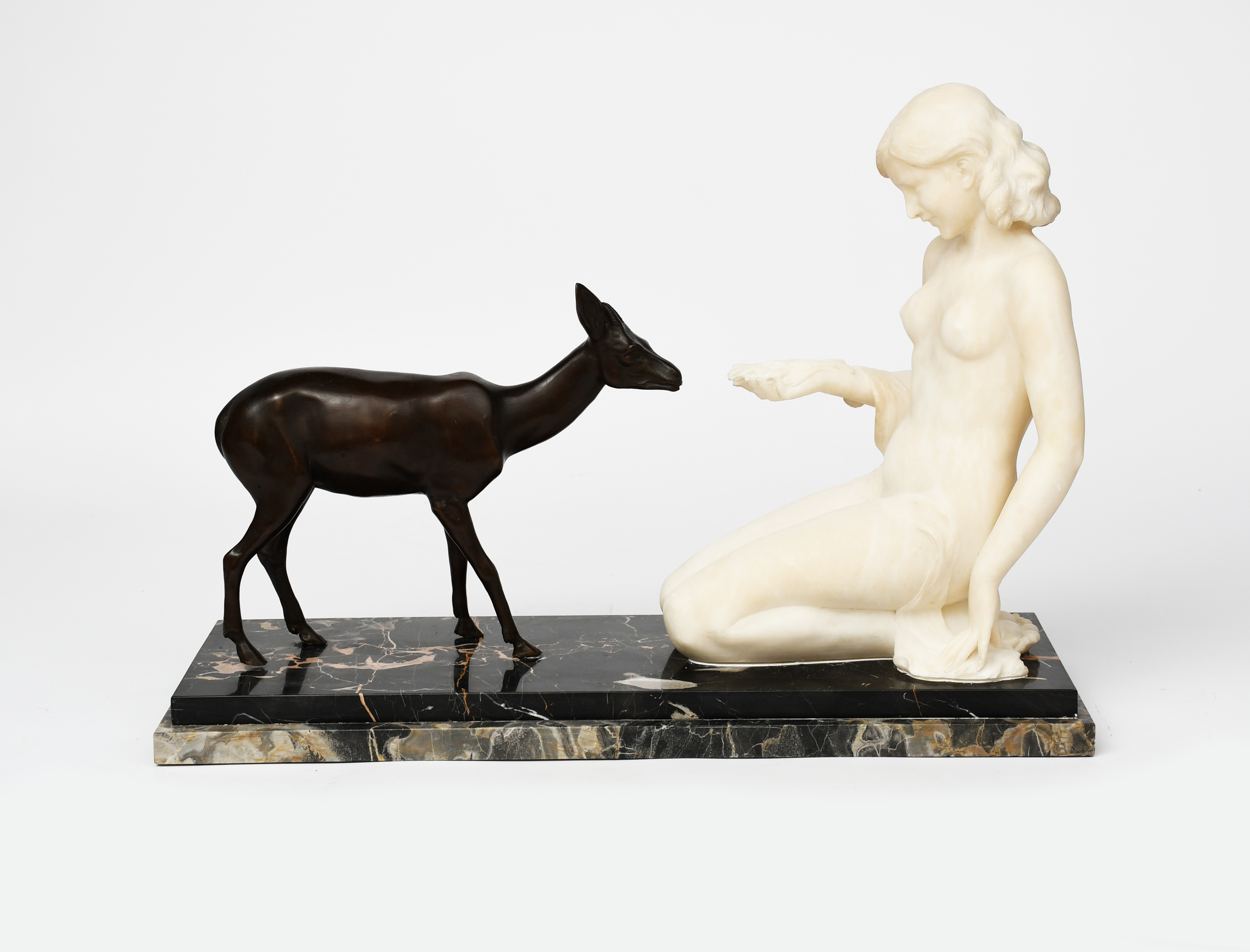 Lady Kneeling, Feeding a Deer, - Alberto Saccardi