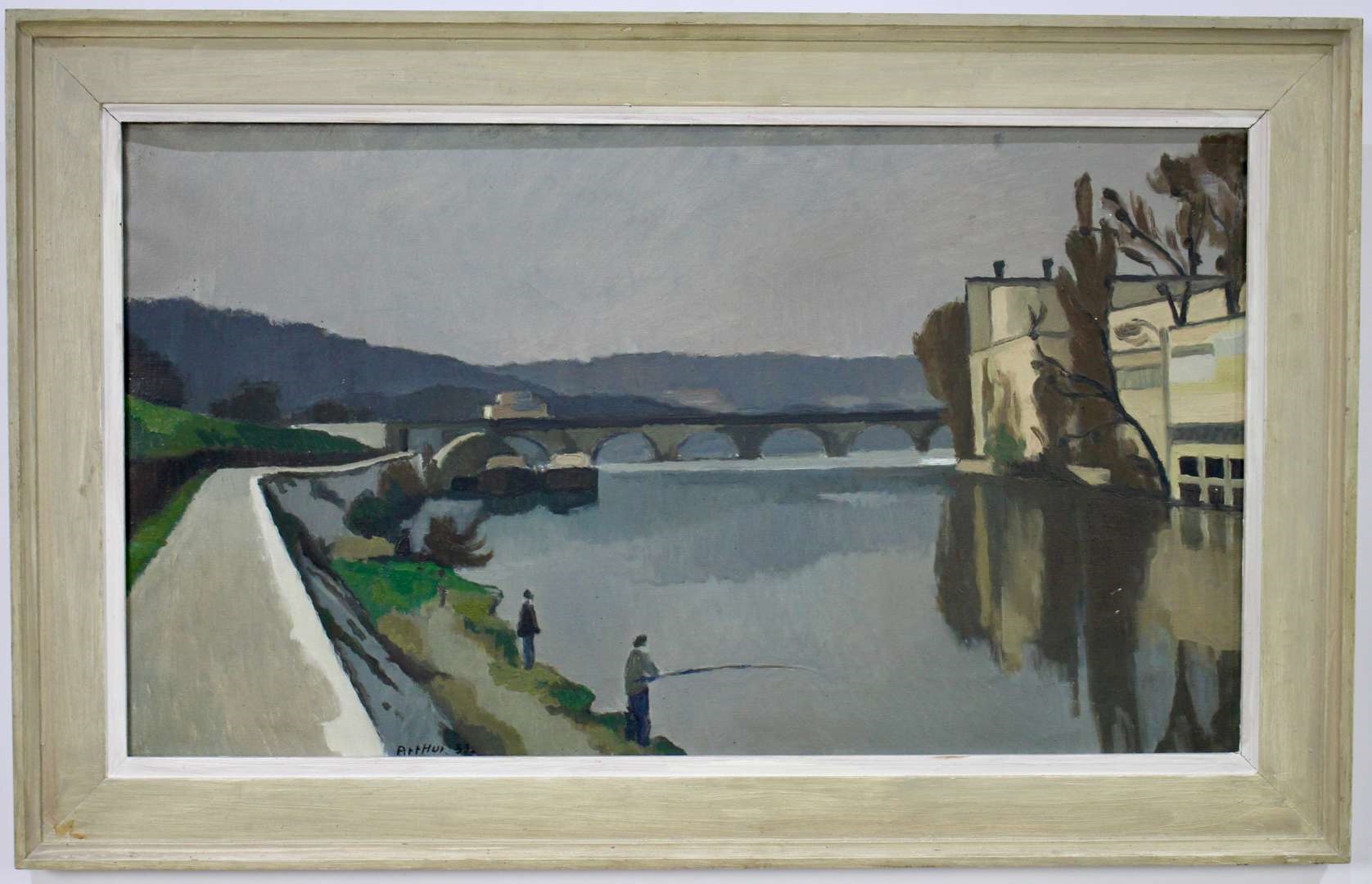 Artwork by Edouard Arthur, Riviergezicht met vissers, Made of oil on canvas