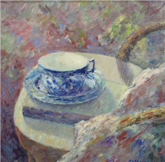 Blauw porseleine kopje op stoel - Popco Bakkers