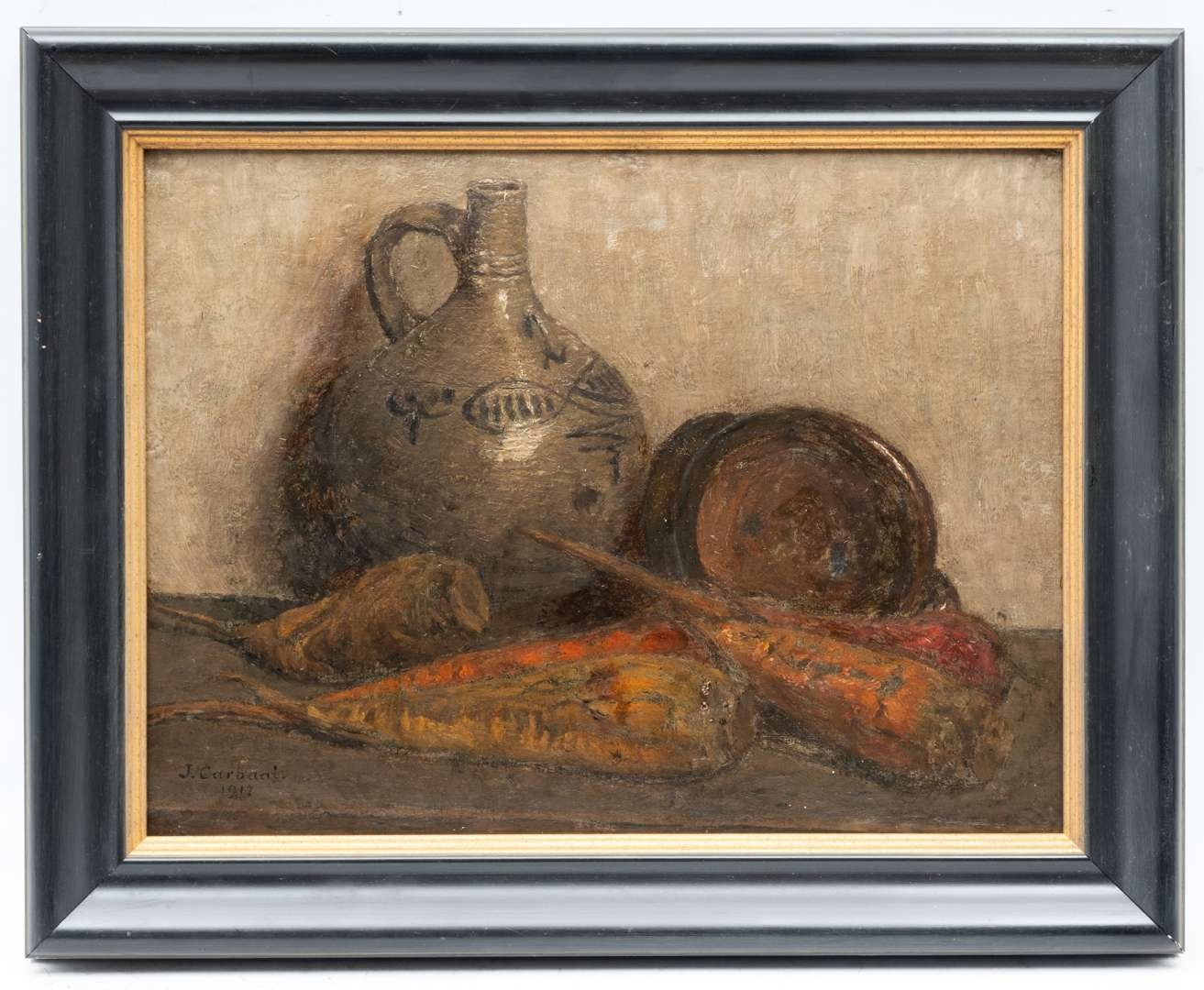 Artwork by Jan Carbaat, Stilleven met winterpeen, Made of board